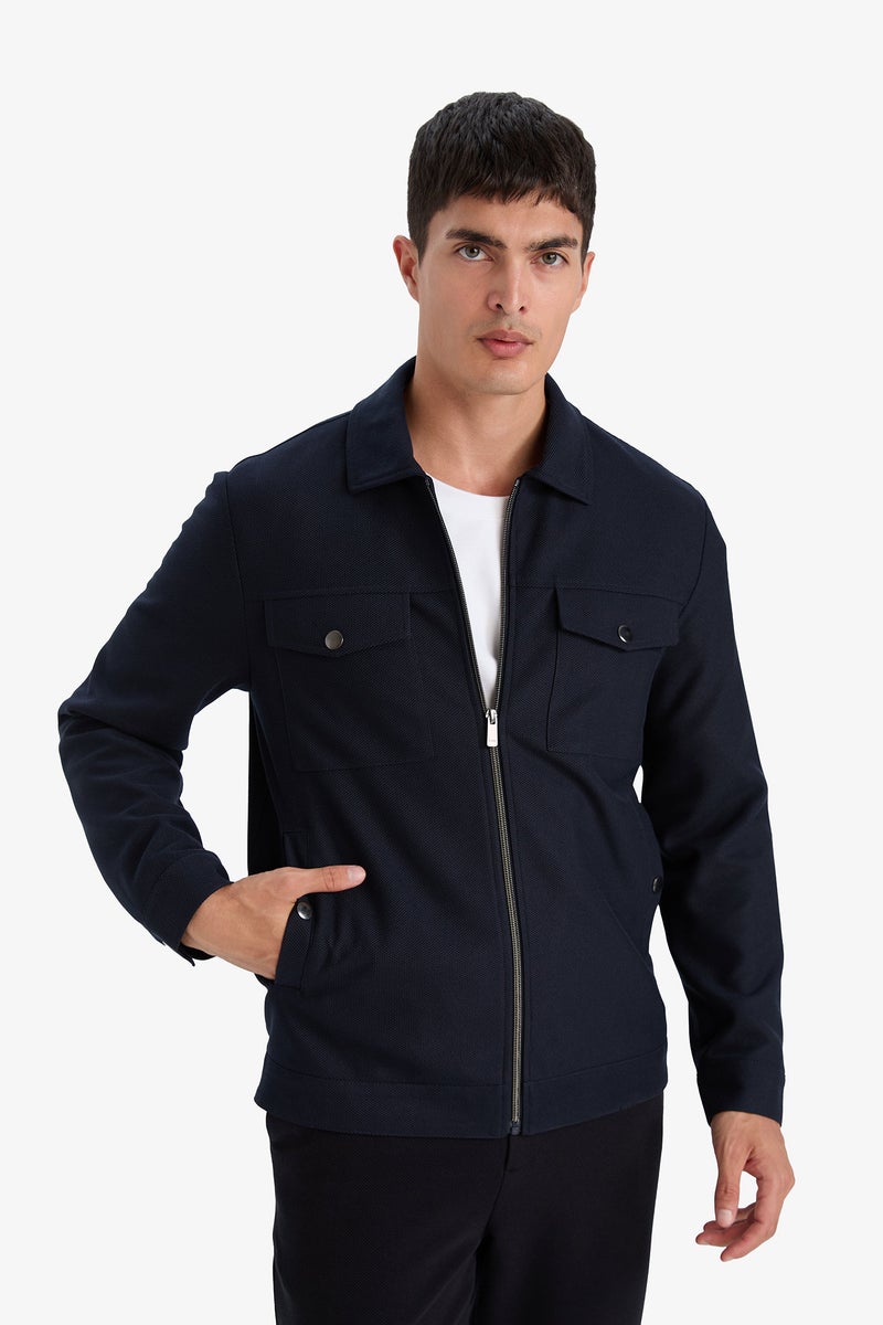 DeFacto Blue Man Slim Fit Zip-Up Lined Jacket Casual - Image 4